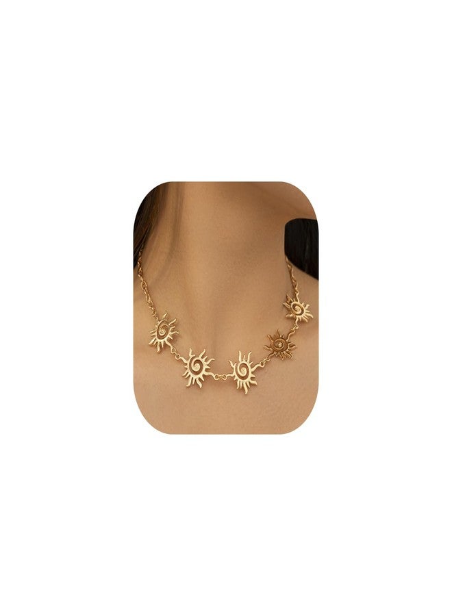 Decixde Sun Necklace for Women - Gold Choker Sunburst Bohemian Collar 18K Gold Plated Jewelry (Gold) - Image 1
